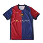 Barcelona x Coldplay special release fan version jersey with red and blue design, featuring team logo and album artwork across chest.