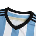 Argentina Retro Home 2014 Fan Version jersey collar detail, featuring the traditional black v-neck and blue stripes.