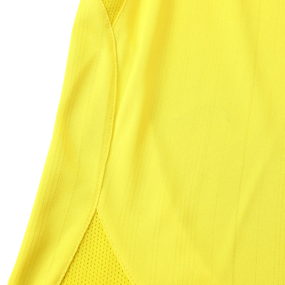 Close-up of the yellow Arsenal Retro Away shirt from the 2003/04 season, showcasing fabric texture and stitching detail.