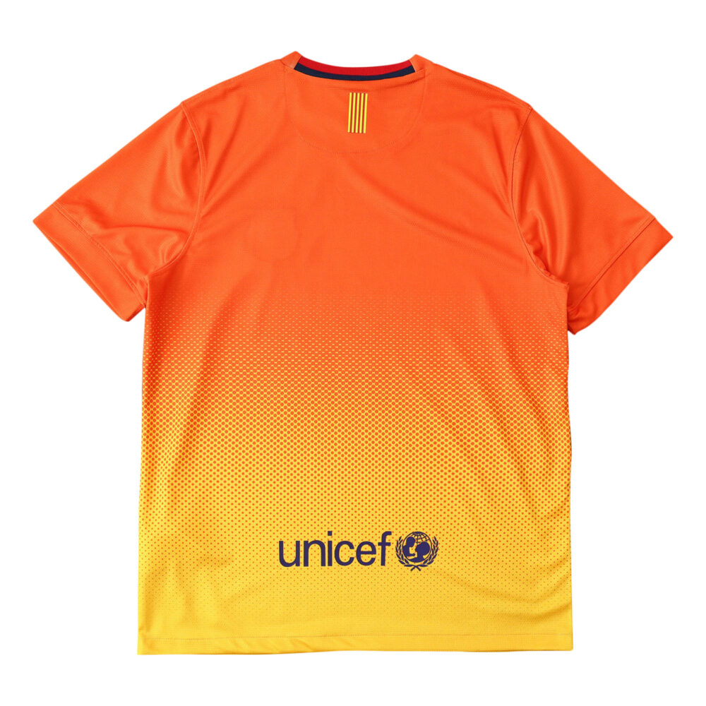 Back view of Barcelona Retro Away Jersey 2012/13 Fan Version in orange and yellow gradient with UNICEF logo at the bottom.