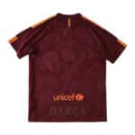 Rear view of Barcelona Retro Third Fan Version Jersey from the 2017/18 season, featuring maroon color and UNICEF logo.