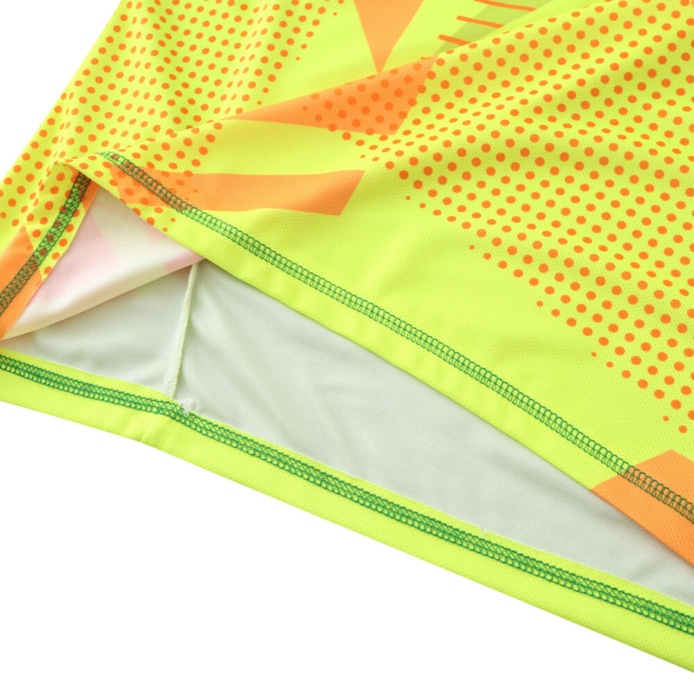 Close-up of the Bayern Munich Goalkeeper 2024/25 Fan Version jersey, showcasing vibrant yellow fabric and green accents.