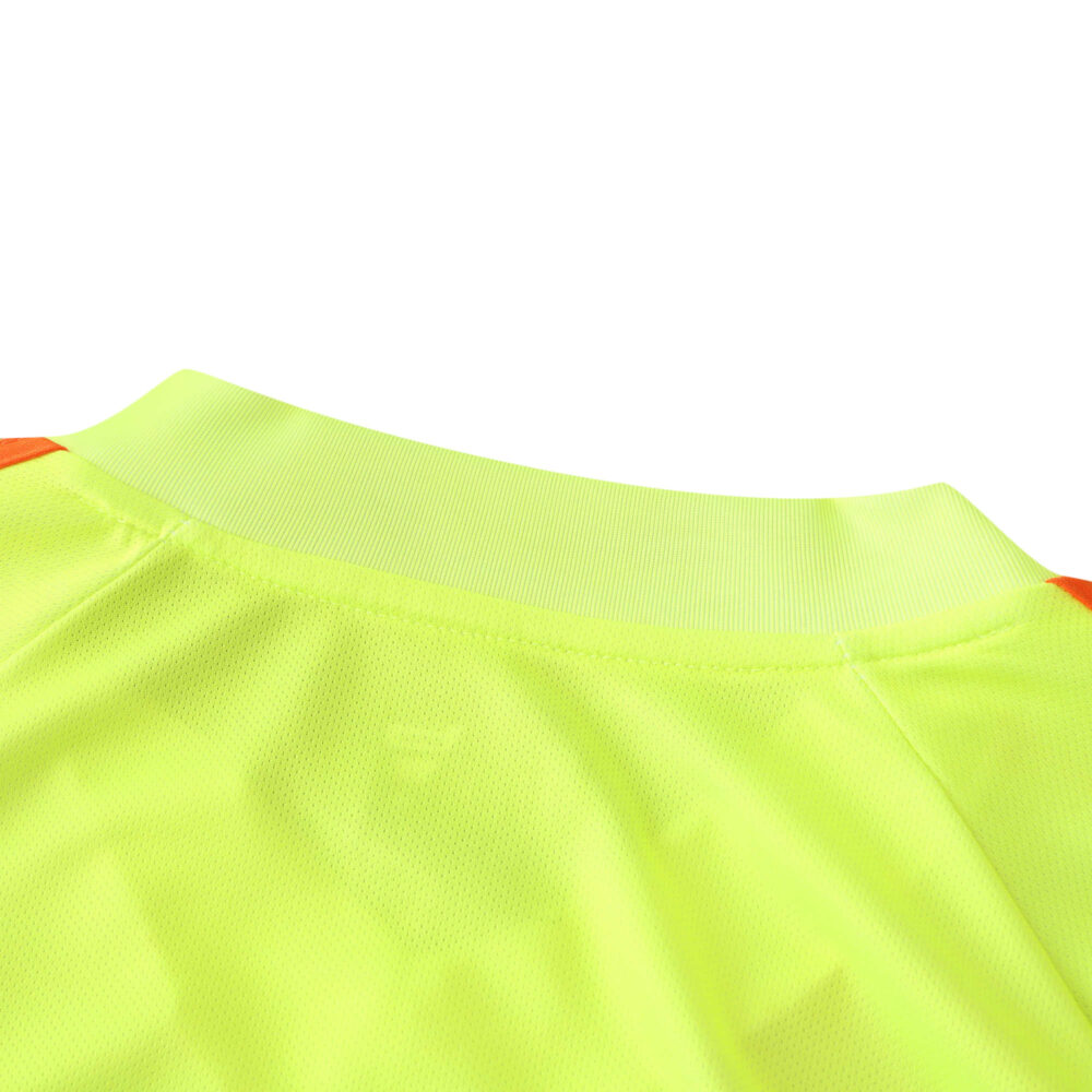 Close-up of the back collar area of Bayern Munich Goalkeeper Fan Version jersey for the 2024/25 season, in neon yellow fabric.