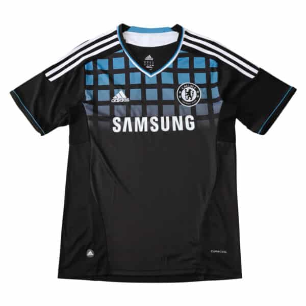 Chelsea Retro Third | 2011/12 | Fan Version, black jersey with "Samsung" logo and blue accents. Three white stripes on shoulders.