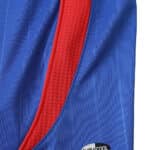 Close-up of France Retro Home 2006 Fan Version jersey, showing the blue fabric with a red stripe and Climacool logo.