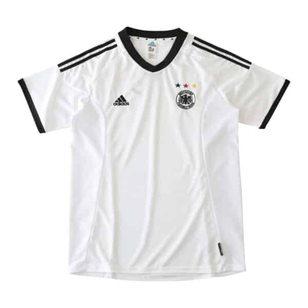 Germany Retro Home jersey | 2002 | Fan Version, white with black trim, Adidas logo and national team crest on the chest.