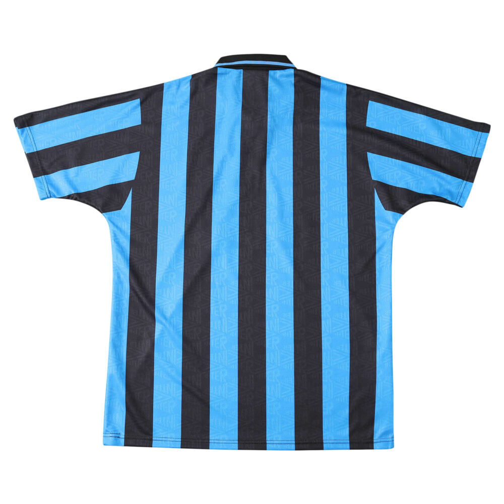 Inter Milan Retro Home jersey 1992/93 Fan Version, featuring iconic blue and black stripes with a classic polo collar.