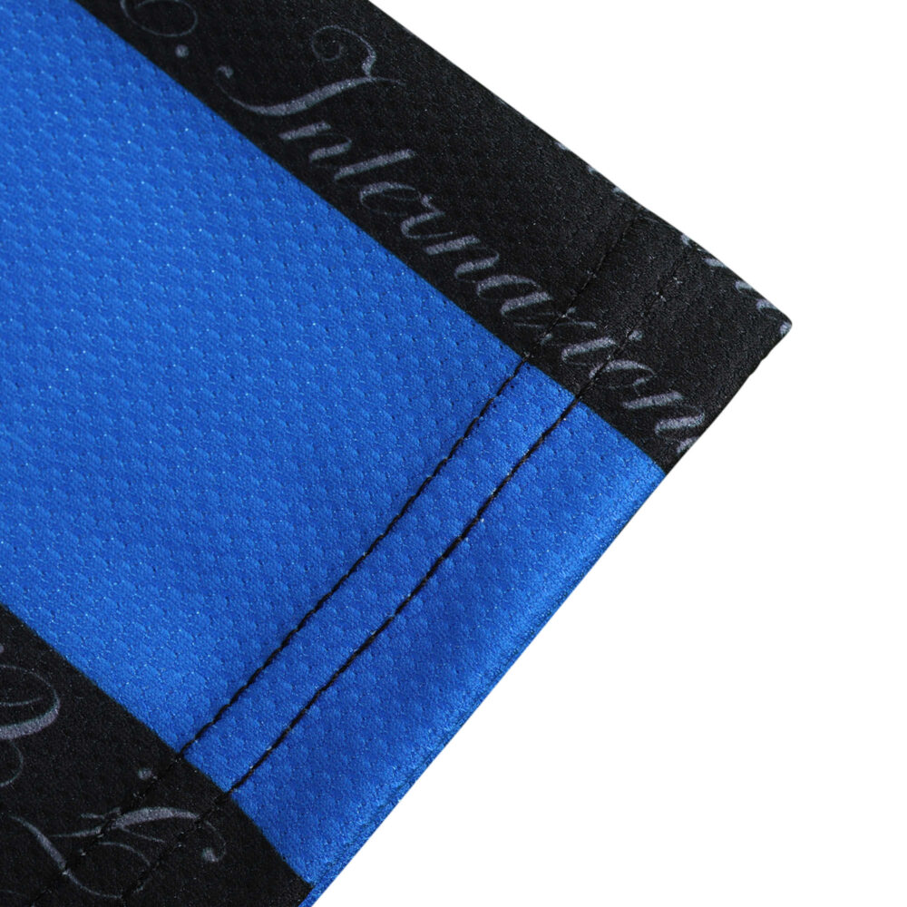 Close-up of the Inter Milan Retro Home 1997/98 Fan Version jersey, showing detailed stitching and part of the iconic black stripe.