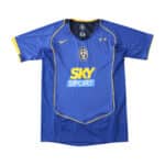 Juventus Retro Away 2004/05 Fan Version jersey, blue with yellow accents, SKY SPORT sponsor logo on the front, and Juventus emblem.