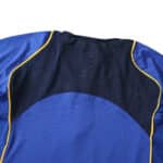 Back of the Juventus Retro Away Fan Version jersey from 2004/05, showcasing its blue and black color with yellow trim.