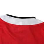 Back view of the collar of the Manchester United Retro Home 2004/05 Fan Version jersey, showcasing its red and white design.