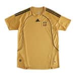 Spain Retro Away | 2008 | Fan Version soccer jersey, yellow with black stripes on shoulders, Spain's emblem on the left chest.