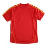 Back view of the Spain Retro Home 2008 fan version jersey, featuring a red design with yellow accents on sleeves and sides.