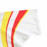 Close-up of the Spain Retro Third 1996 Fan Version jersey design, featuring red and yellow stripes on a white background.