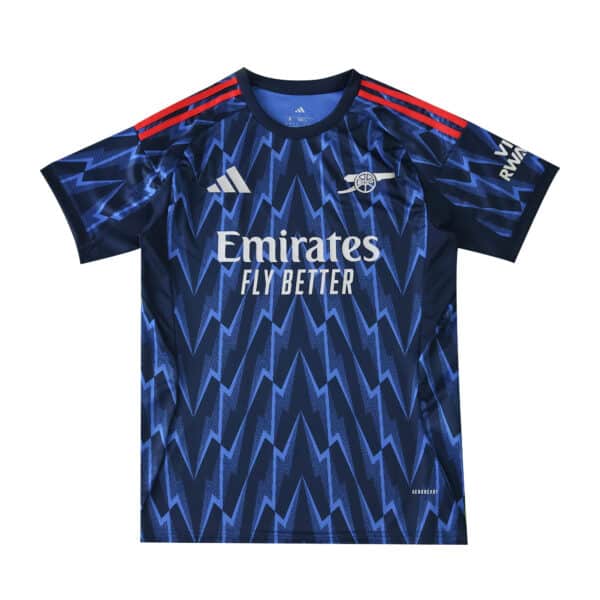 Arsenal Away 2025/26 Fan Version jersey featuring blue lightning pattern and red shoulder stripes.