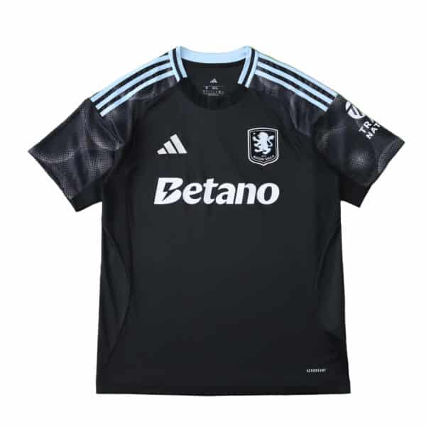 Aston Villa Away 2025/26 Fan Version jersey in black with blue accents and sponsor logo on the front.