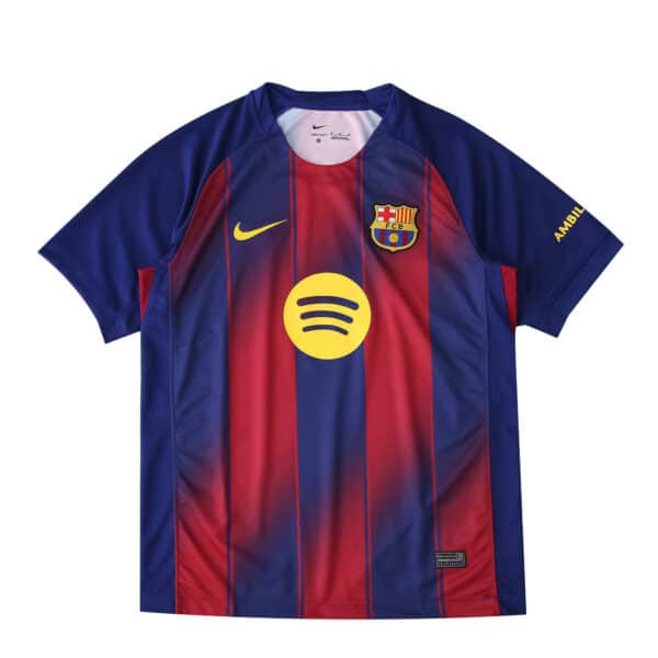 Barcelona Home 2025/26 Fan Version jersey with blue and red stripes, Nike logo, Spotify sponsor, and club crest.