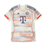 Bayern Munich Away 2025/26 Player Version jersey with red, blue, and orange abstract pattern on white.