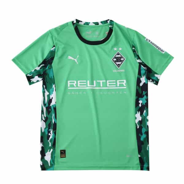 Borussia Monchengladbach Away Fan Version 2025/26 jersey in green with camouflage side panels.