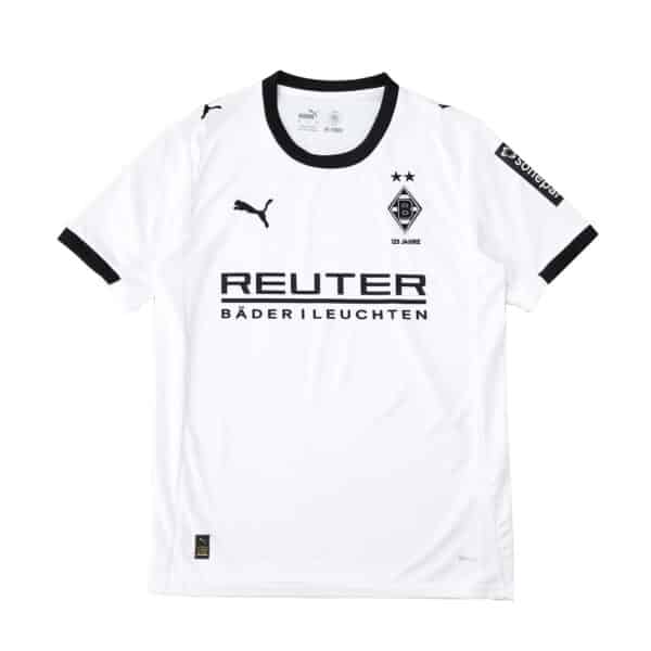 Borussia Monchengladbach 2025/26 home fan jersey, white with black accents and sponsor logos.