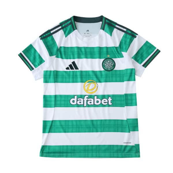 Celtic 2025/26 Home Fan jersey with green and white hoops, Adidas logo, and club crest on the chest.