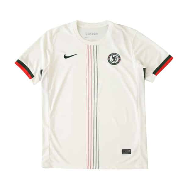 Chelsea Away 2025/26 Fan Version jersey, white with red and black striped accents and club crest on chest.
