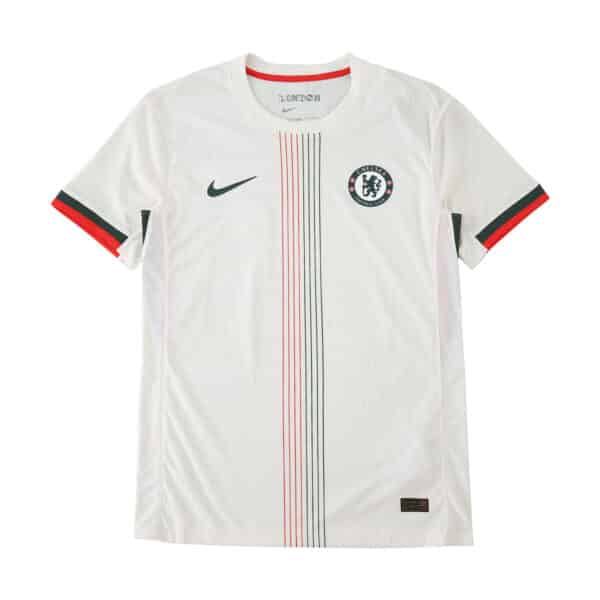 Chelsea Away 2025/26 Player Version jersey in white with vertical stripes and club crest on chest.