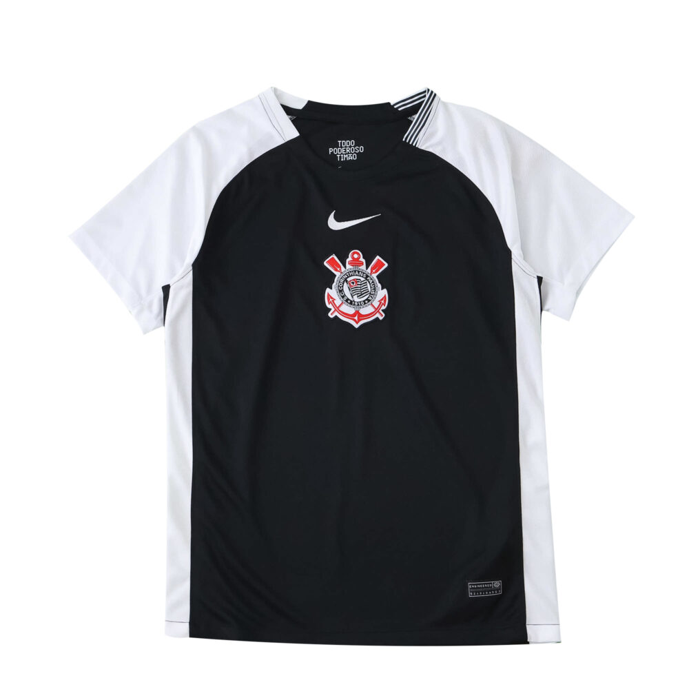 Corinthians Away 2025/26 Fan Version jersey in black with white sleeves and club crest on the chest.