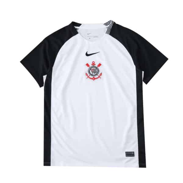 Corinthians Home 2025/26 Fan Version jersey in white with black sleeves, Nike logo, and club crest.