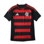 Flamengo Home 2025/26 Player Version jersey, red and black hoops with logo and Adidas stripes on shoulders.