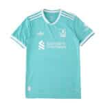 Liverpool Third 2025/26 Player Version jersey in teal with white accents and sponsor logos.
