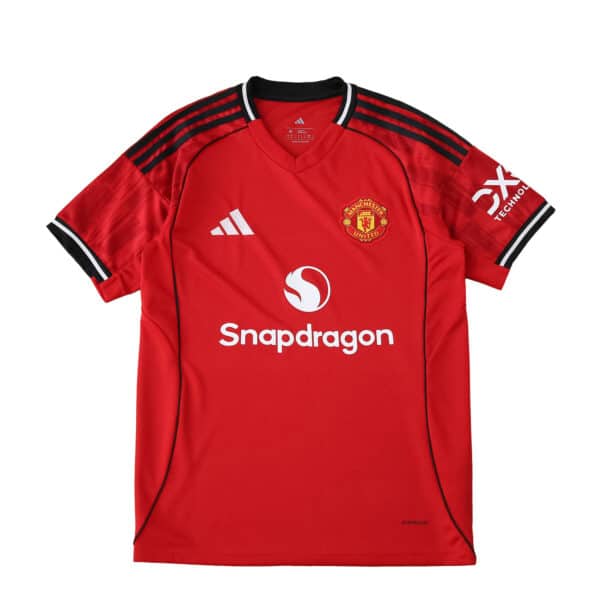 Manchester United Home 2025/26 Fan Version jersey in red with club crest and sponsor logos on front.