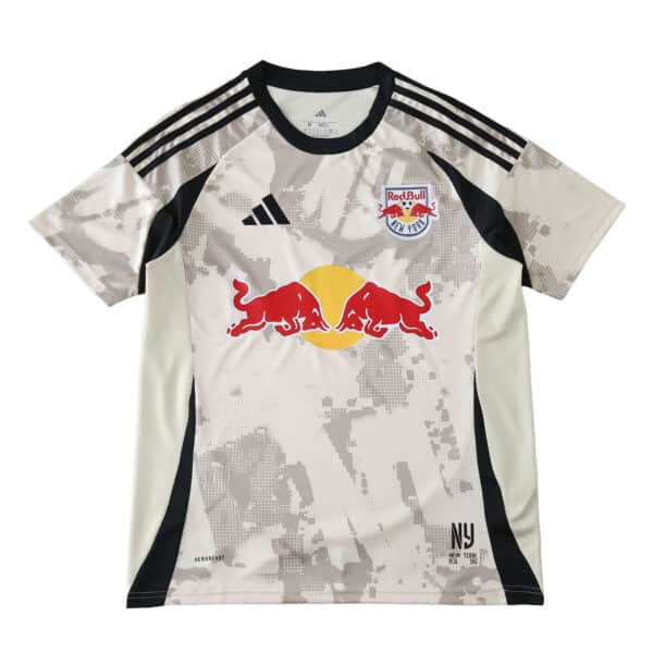 New York Red Bulls 2025/26 away fan jersey with digital camo pattern and team logo on chest.