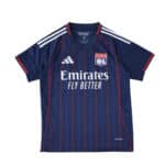 Olympique Lyonnais 2025/26 away fan jersey in navy with red pinstripes and white accents.