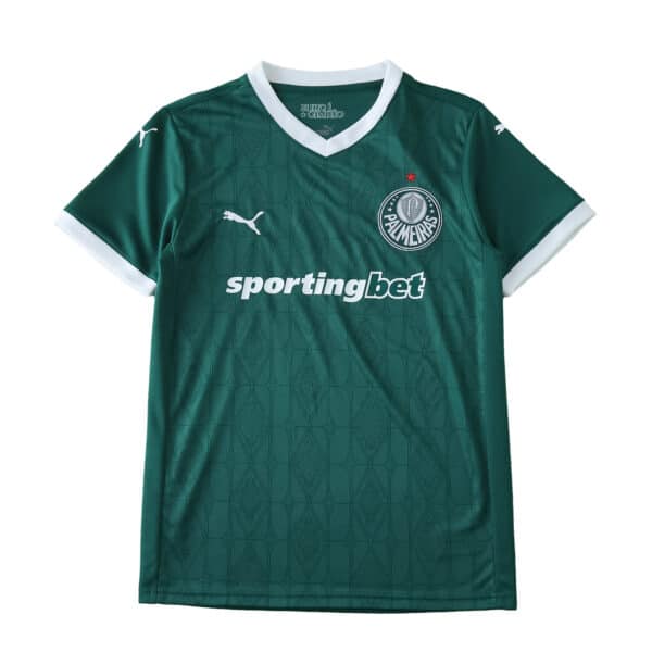 Palmeiras 2025/26 home fan jersey, green with white collar and cuffs, Puma logo, club crest, sportingbet sponsor.