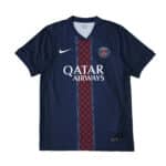 Paris Saint-Germain 2025/26 Home Fan Version jersey in navy with red and blue central stripe, Nike logo, and sponsor.