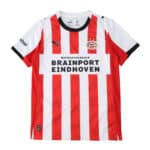 PSV Eindhoven 2025/26 home fan jersey with red and white stripes, Puma logo, and sponsor branding.