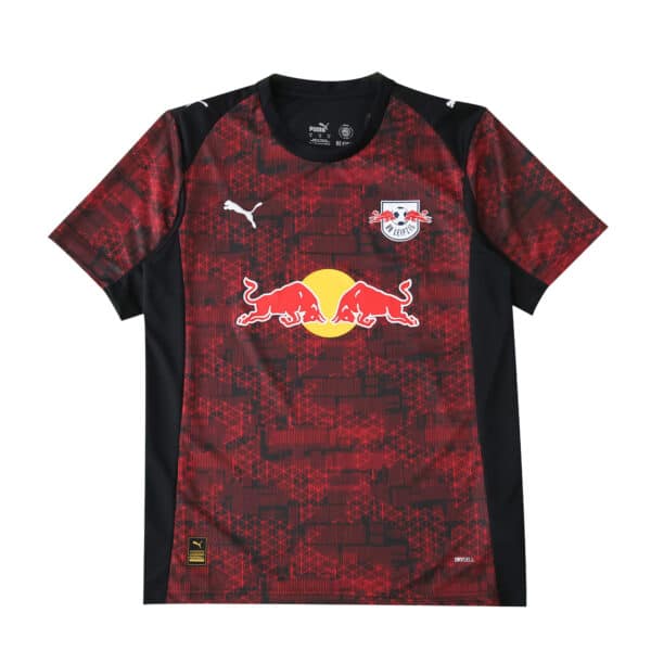 RB Leipzig Third 2025/26 Fan Version jersey in red and black with Puma logo and Red Bull sponsor.