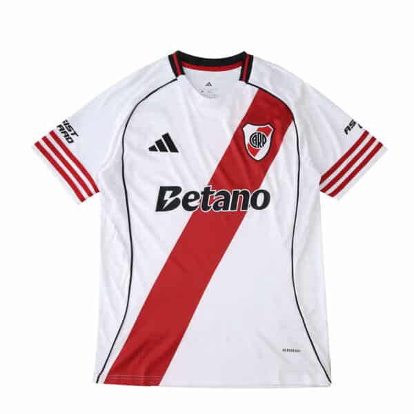 River Plate Home 2025/26 Fan Version jersey, white with red sash and sponsor logos.