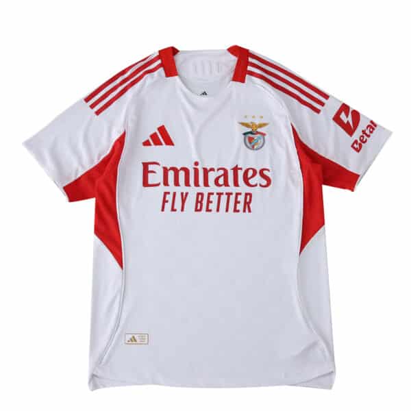 SL Benfica 2025/26 Third Player Version jersey, white with red accents and sponsor logos.