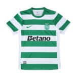 Sporting CP 2025/26 home jersey, green and white hoops, Nike logo, Betano sponsor, fan version.
