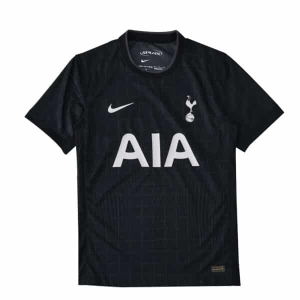 Tottenham Hotspur Away 2025/26 Player Version jersey in black with Nike logo, AIA sponsor, and club crest.