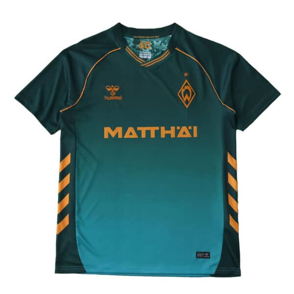 Werder Bremen Third 2025/26 fan jersey in teal with yellow accents, Hummel logo, and MATTHÄI sponsor.