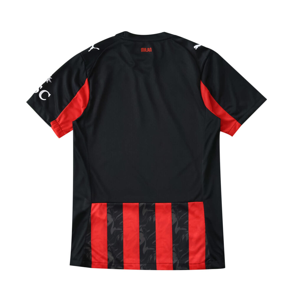 Back view of AC Milan 2025/26 Home Player Version jersey with black and red stripes at the bottom.