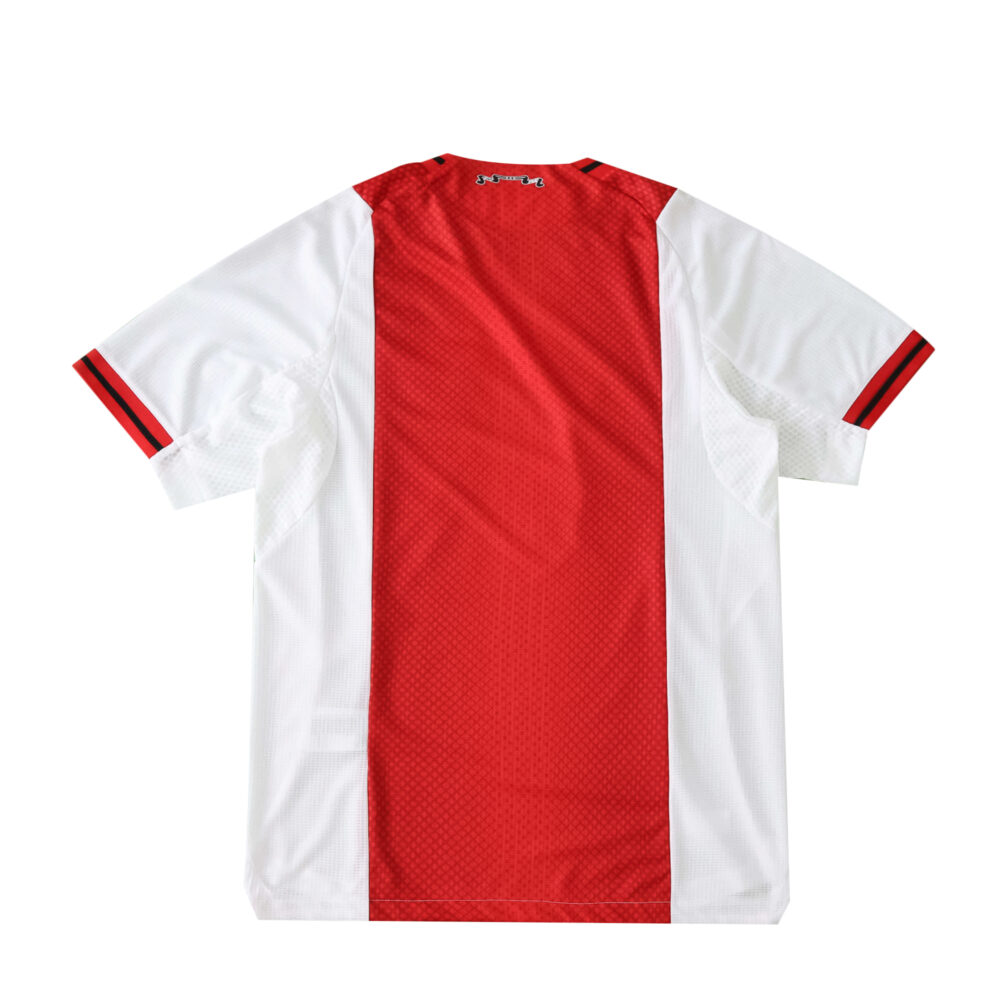 Back view of Ajax Home 2025/26 Player Version jersey featuring a red central stripe and white sides.