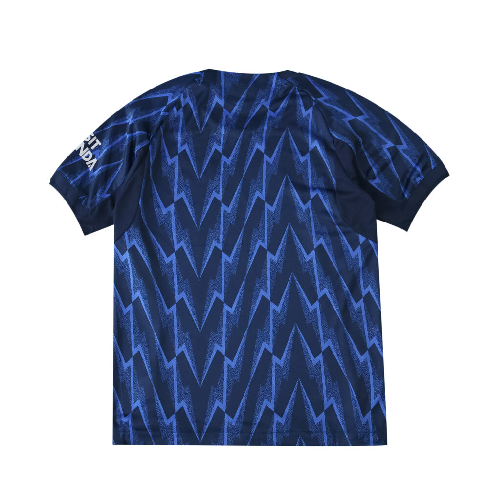 Back view of Arsenal Away 2025/26 Player Version jersey with blue lightning bolt pattern.