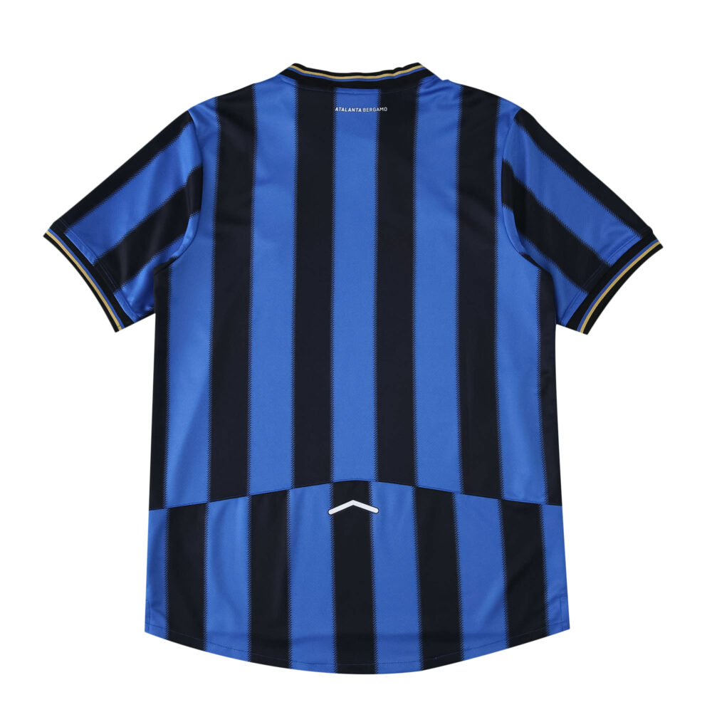 Back view of the Atalanta Home 2025/26 Fan Version jersey with blue and black vertical stripes.