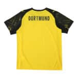 Back view of Borussia Dortmund 2025/26 home fan jersey, yellow with black sleeves and "DORTMUND" text.