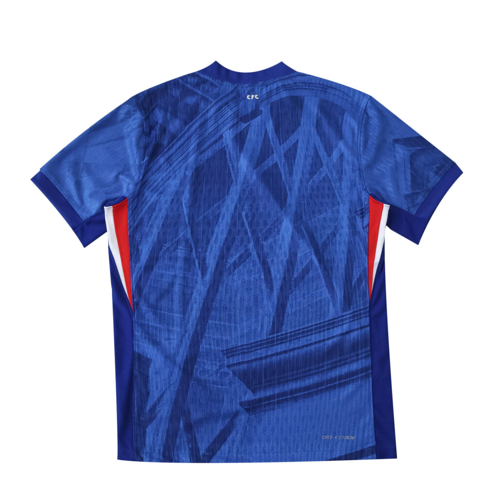 Back view of the Chelsea Home 2025/26 Player Version jersey in blue with abstract patterns.
