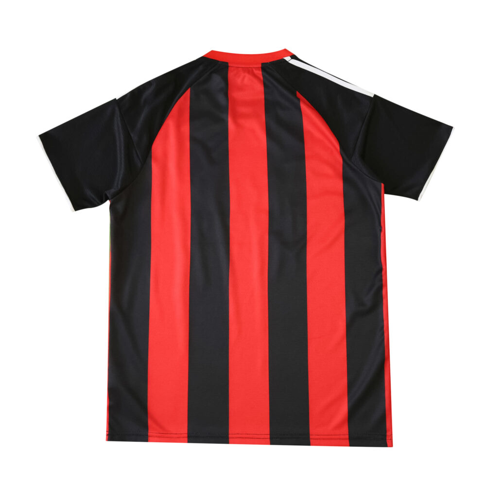 Back view of Eintracht Frankfurt 2025/26 home fan jersey with black and red vertical stripes.
